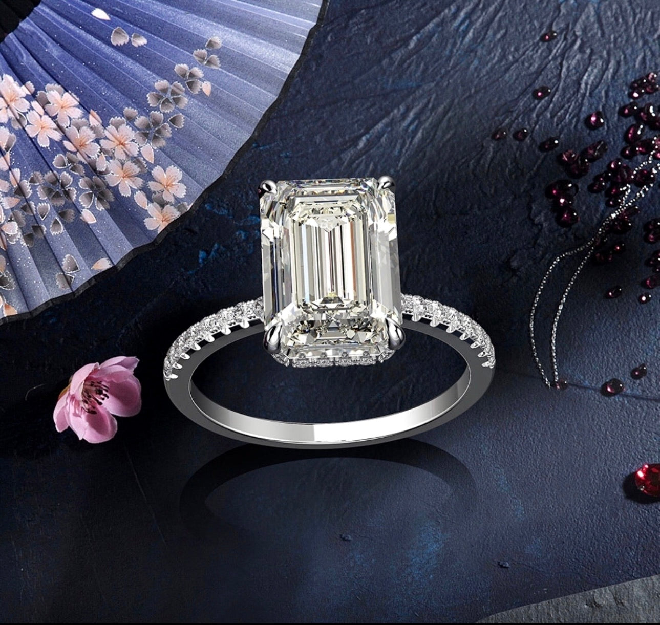 8ct. 8x11mm Radiant/Emerald cut Moissanite Lab Grown Diamond Stone Engagement Ring