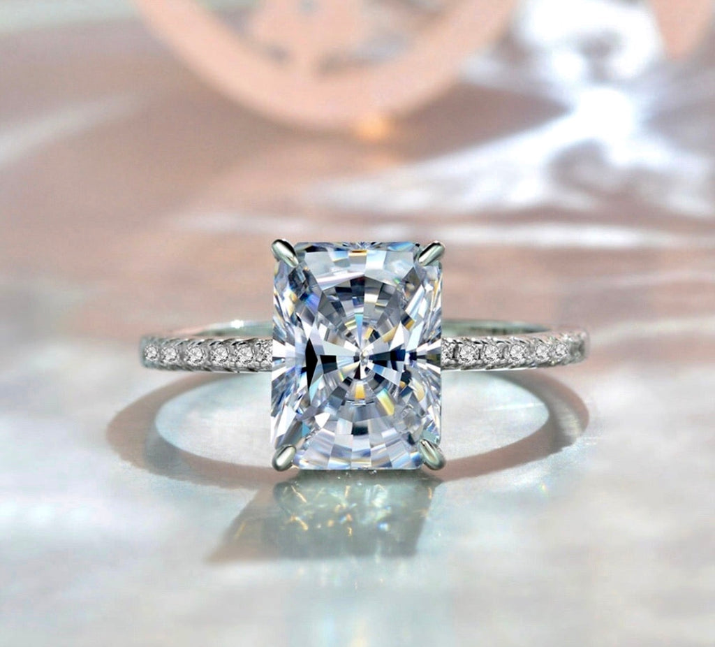8ct. 8x11mm Radiant/Emerald cut Moissanite Lab Grown Diamond Stone Engagement Ring
