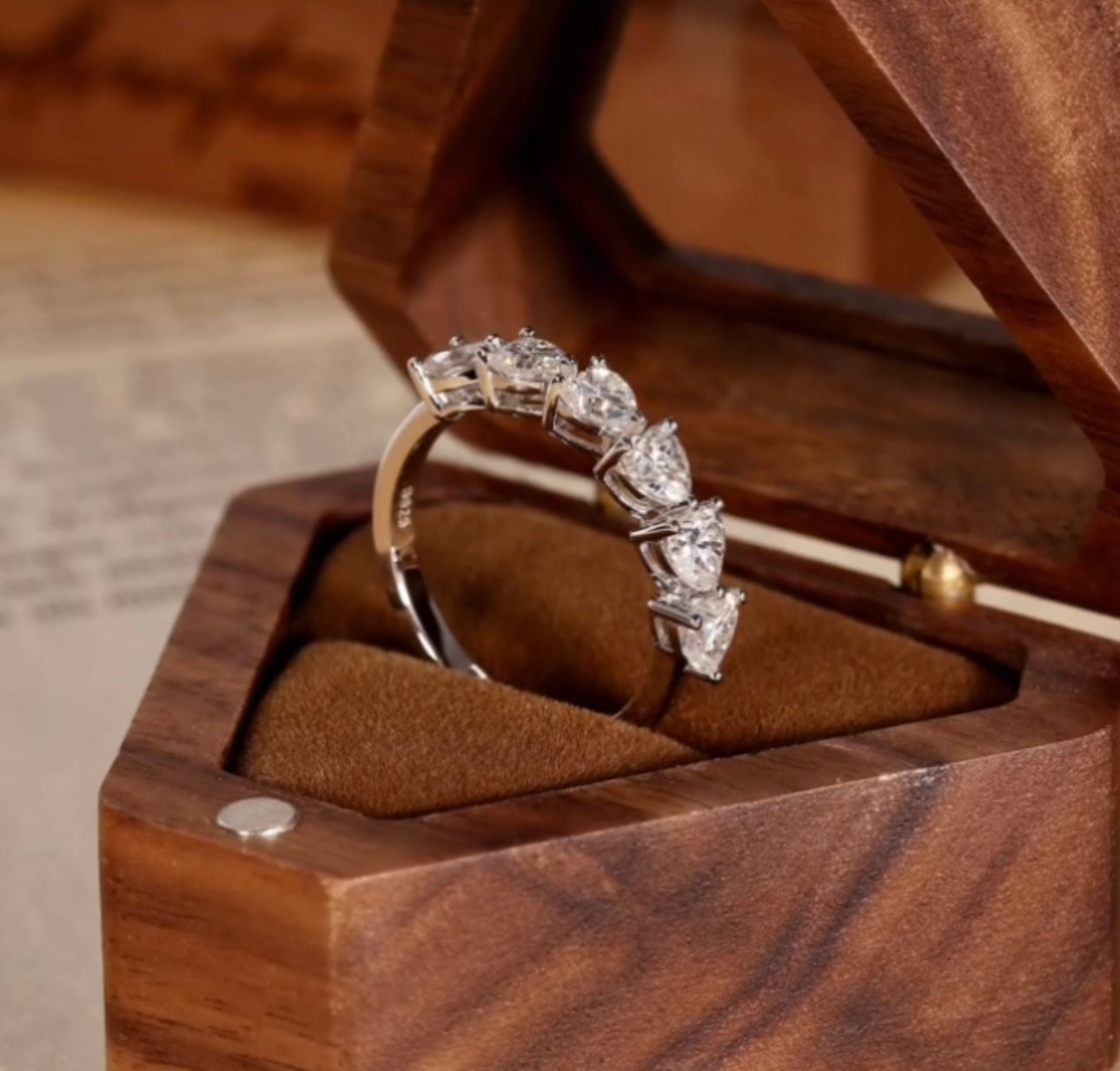 Half Band Heart Ring Moissanite Diamond