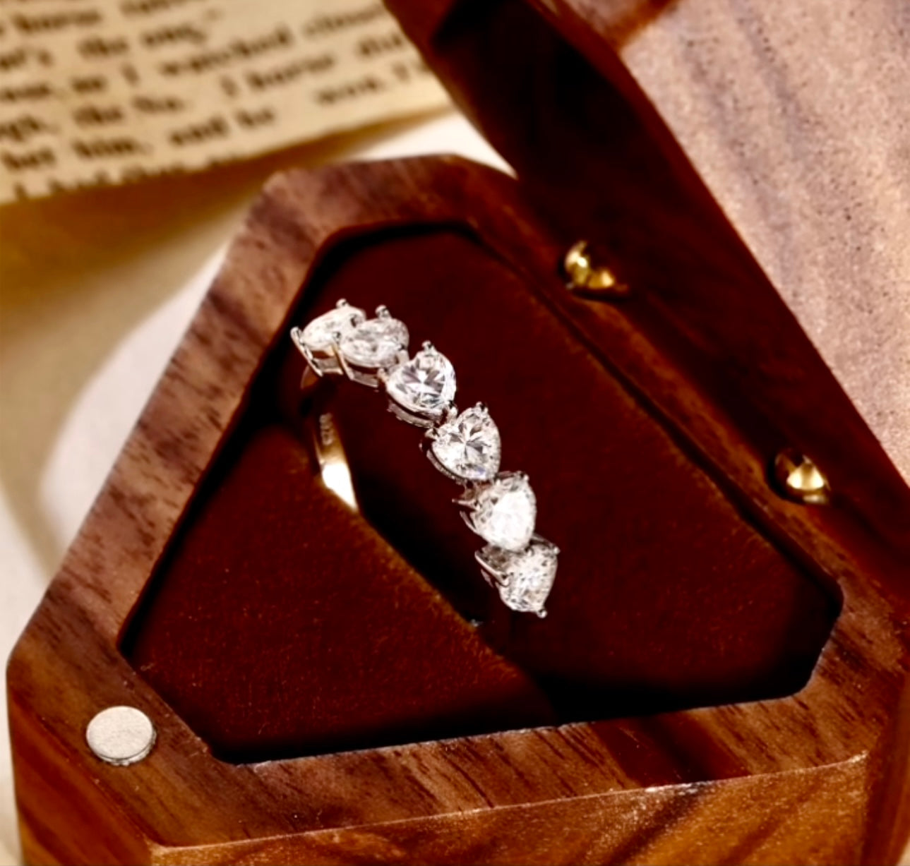 Half Band Heart Ring Moissanite Diamond