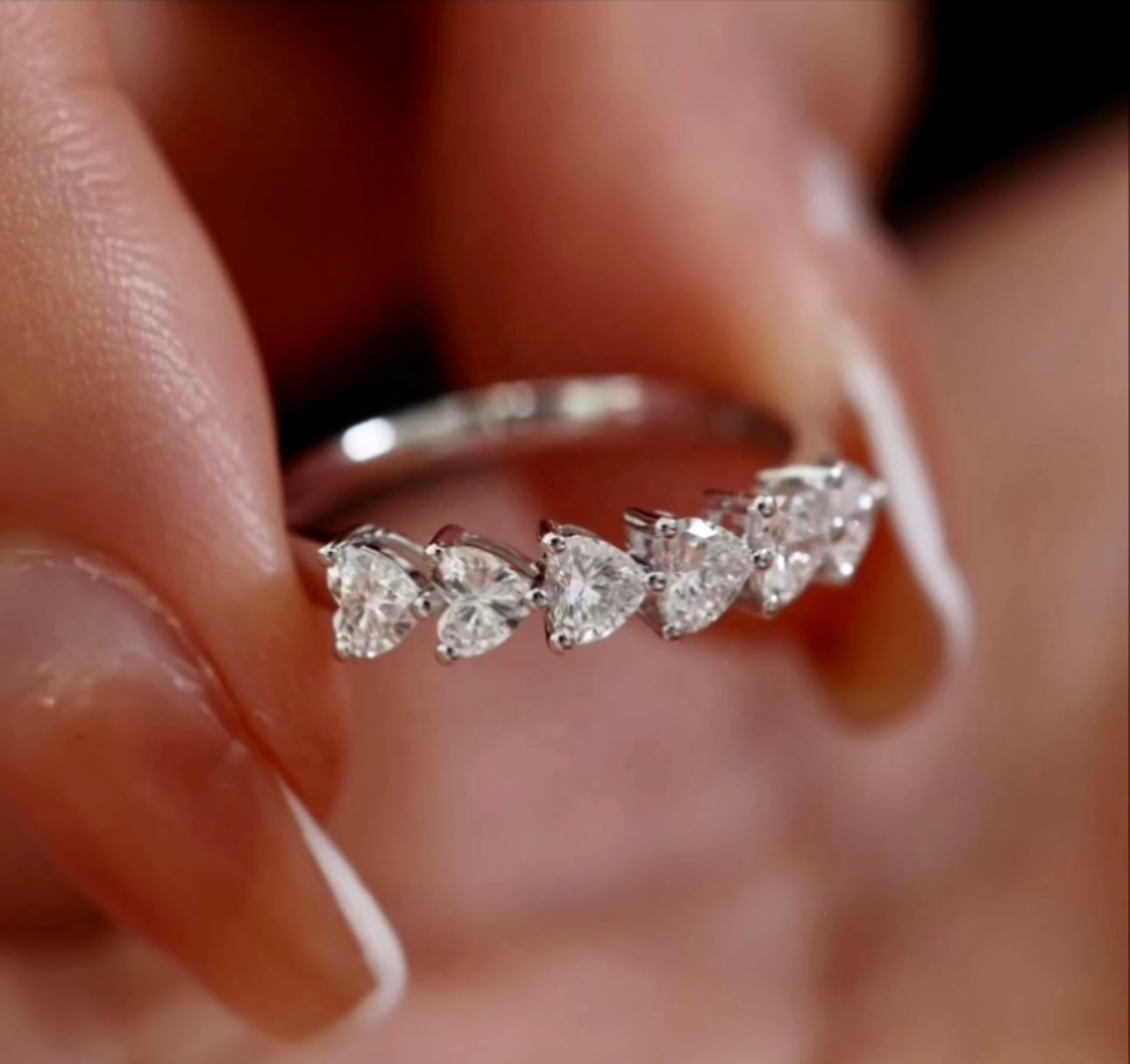 Half Band Heart Ring Moissanite Diamond