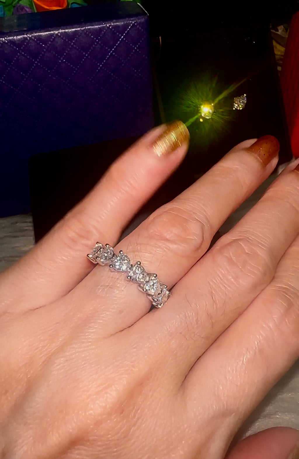 Half Band Heart Ring Moissanite Diamond