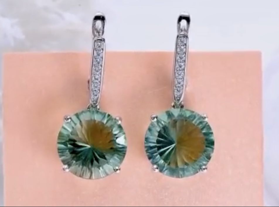 14ct Natural Green Flourite Gemstones Earrings