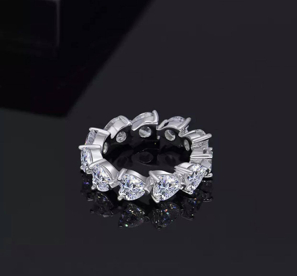 Heart Eternity Ring Moissanite Lab Grown Diamond in White Gold Vermeil