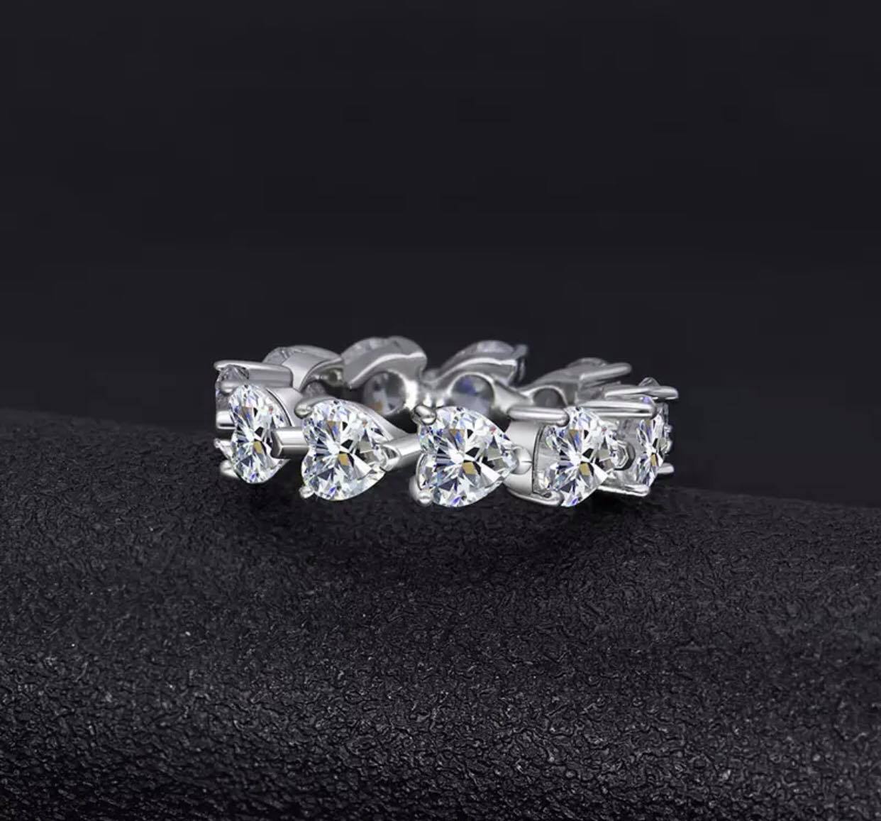 Heart Eternity Ring Moissanite Lab Grown Diamond in White Gold Vermeil