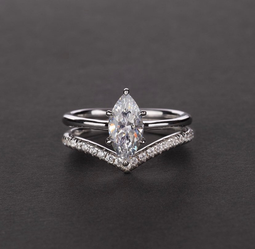 1.7ct 5 x 10mm Marquise cut Moissanite Diamond Engagement Ring FREE V cut  Ring