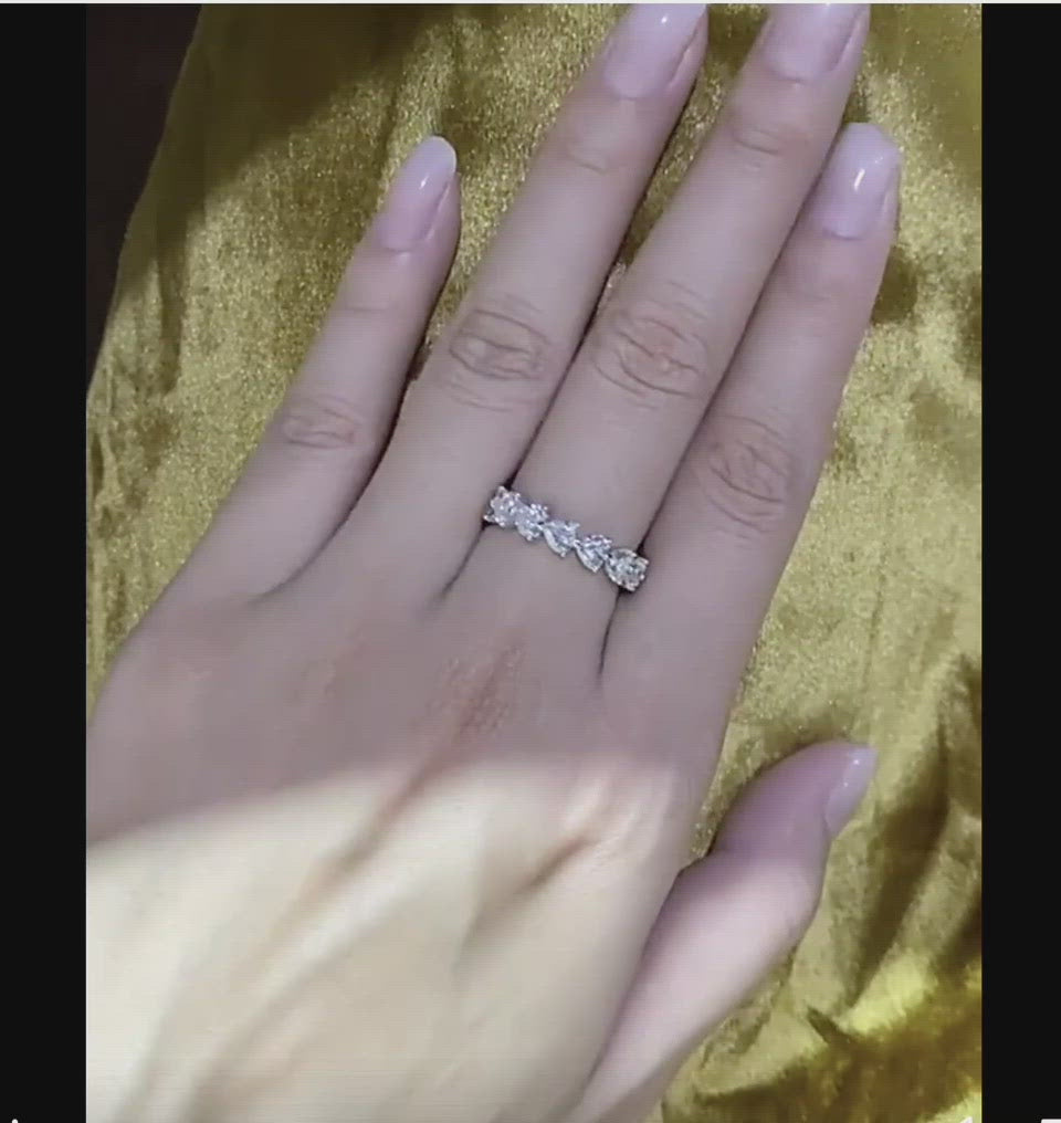 Heart Eternity Ring Moissanite Lab Grown Diamond in White Gold Vermeil