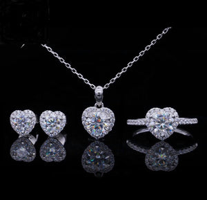 Amore Heart Set Necklace Ring  and Earrings Moissanite Diamond Stones