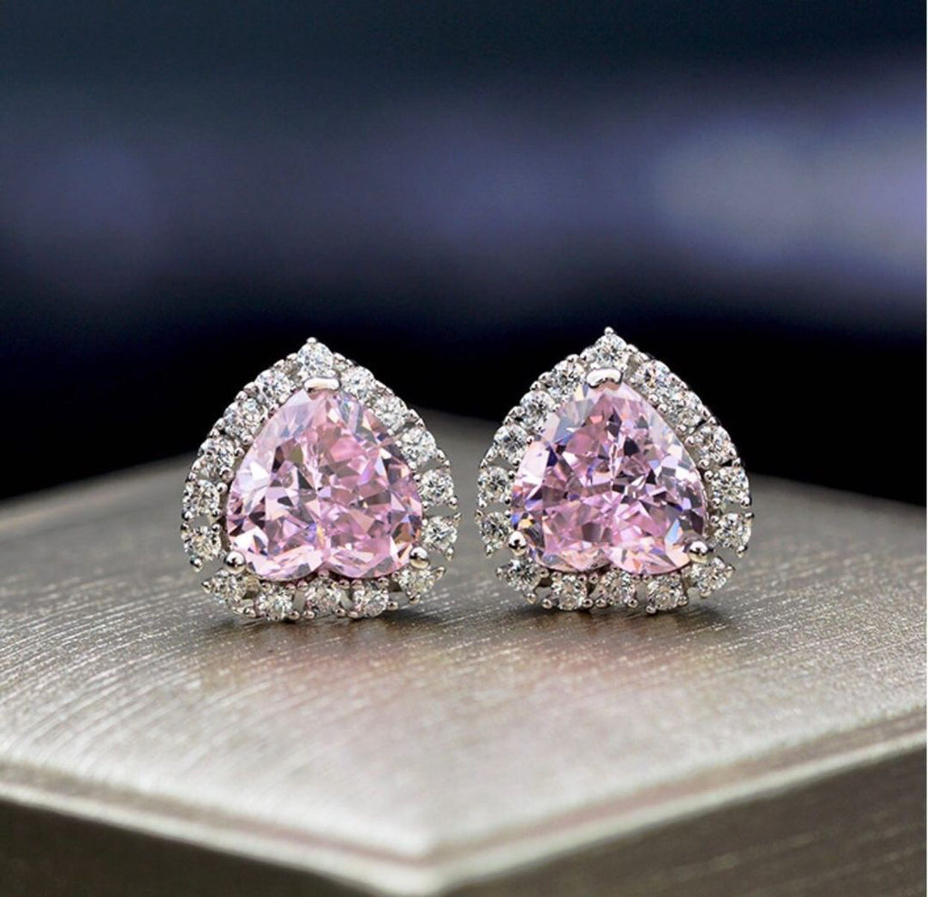Set Romantic Pink Heart Cut Necklace and Earrings FREE Romantic cut Ring Moissanite Lab Grown Diamond