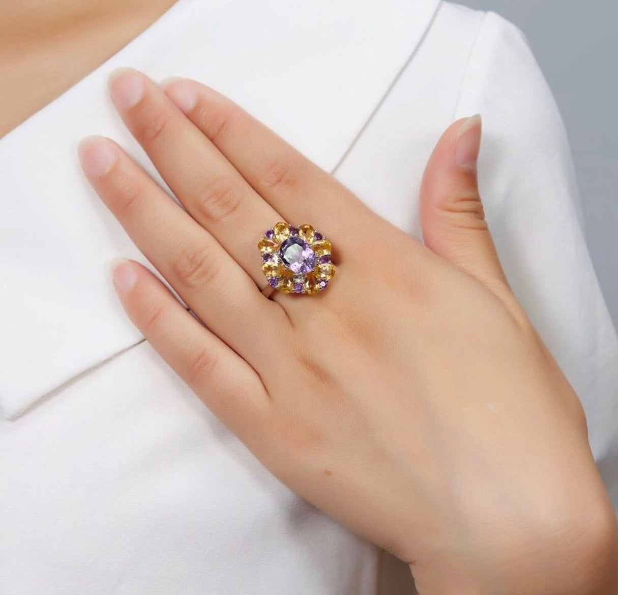 Set Ring & Earrings Natural Multi-Color Gemstone