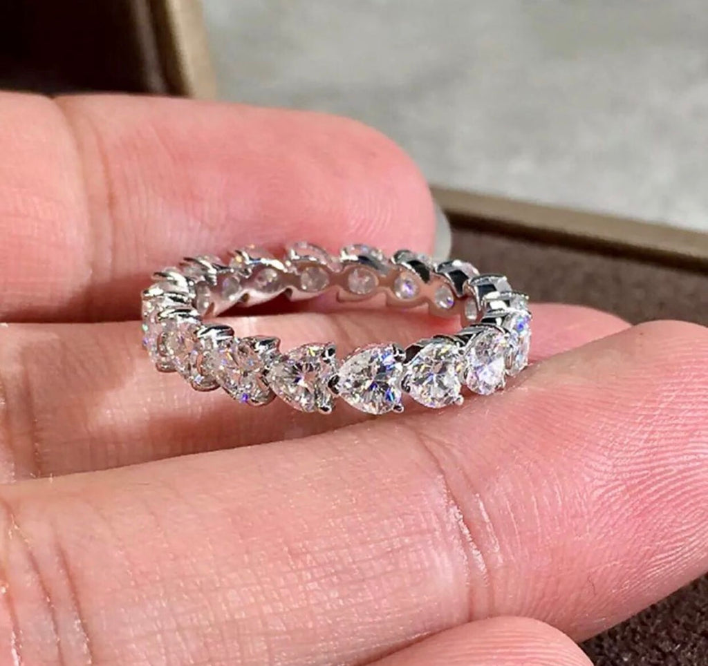 Heart Eternity Ring Moissanite Lab Grown Diamond in White Gold Vermeil