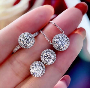 1 Ct D /VVS1 Moissanite Diamond Set Necklace/Ring/Earrings in Pure Silver coated Platinum