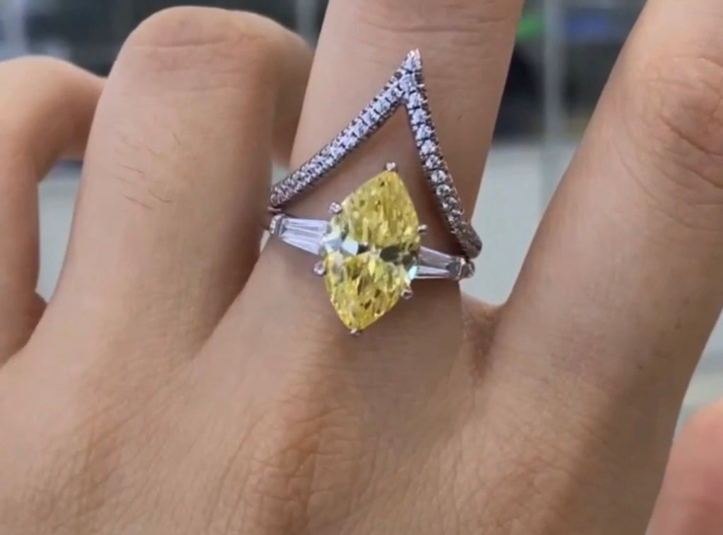 6ct 8 x 14mm Marquise cut Moissanite Diamond Engagement Ring FREE V cut  Ring