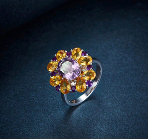 Set Ring & Earrings Natural Multi-Color Gemstone