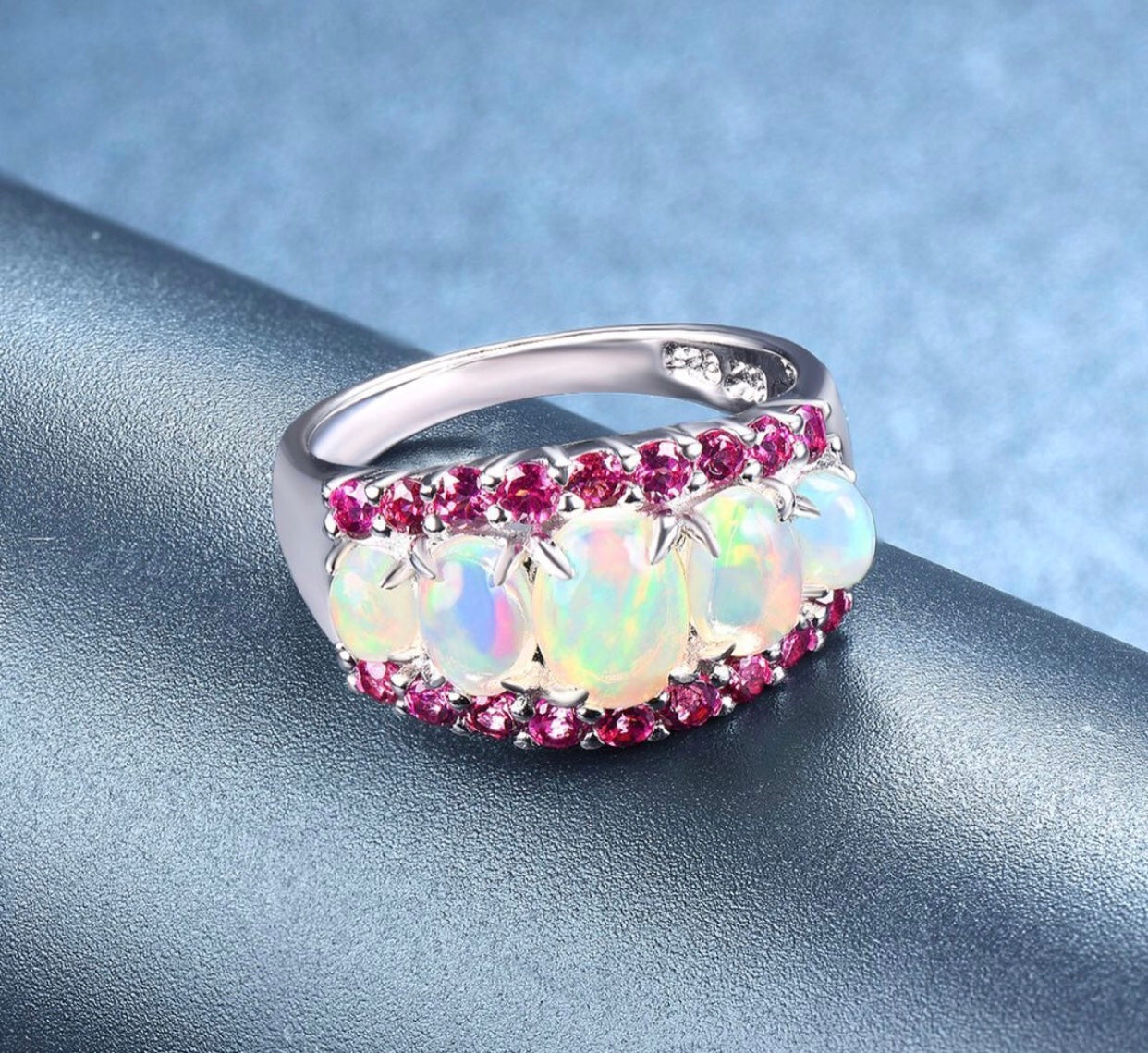 Customized Opal Ring White gold Vermeil