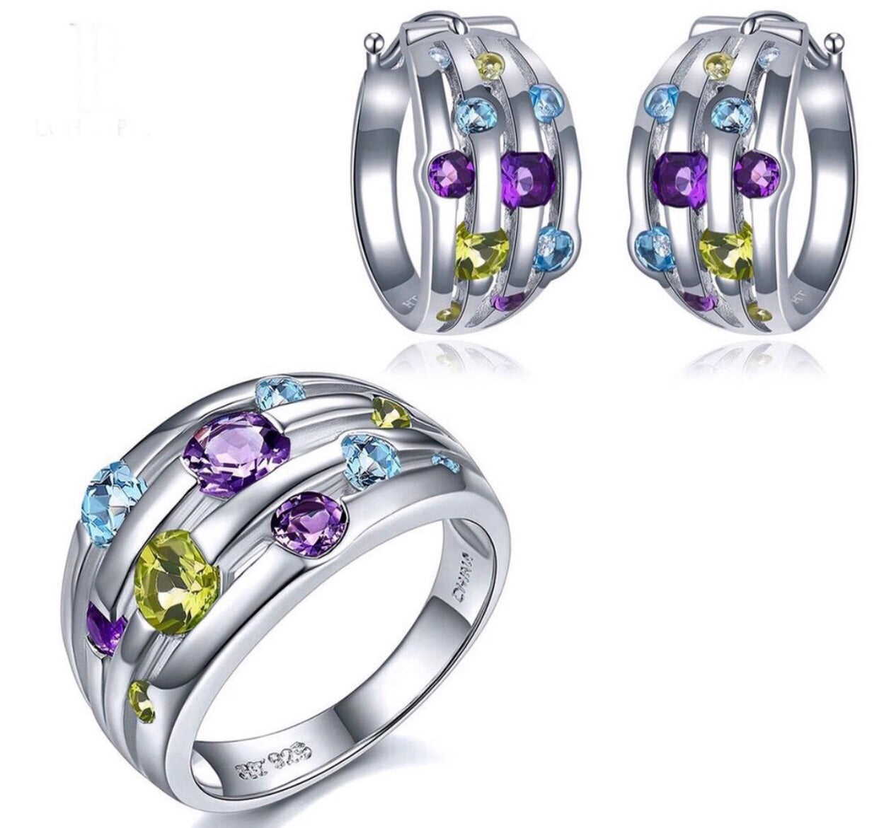 Set Ring/Earrings 5.06ct Natural Multi Gemstones