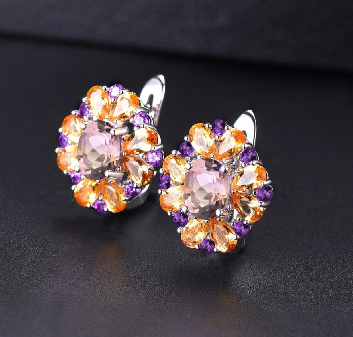 Set Ring & Earrings Natural Multi-Color Gemstone