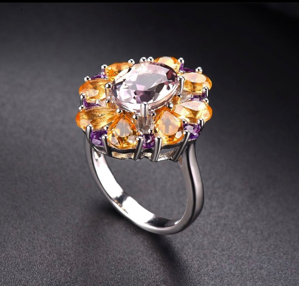 Set Ring & Earrings Natural Multi-Color Gemstone