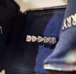 Heart Eternity Ring Moissanite Lab Grown Diamond in White Gold Vermeil