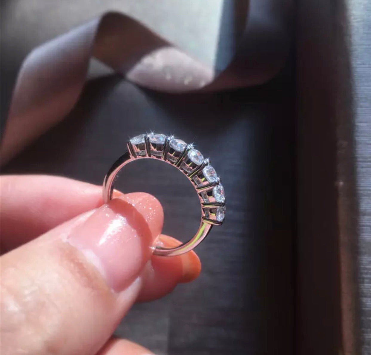 Half Eternity Natural Moissanite Diamond Ring