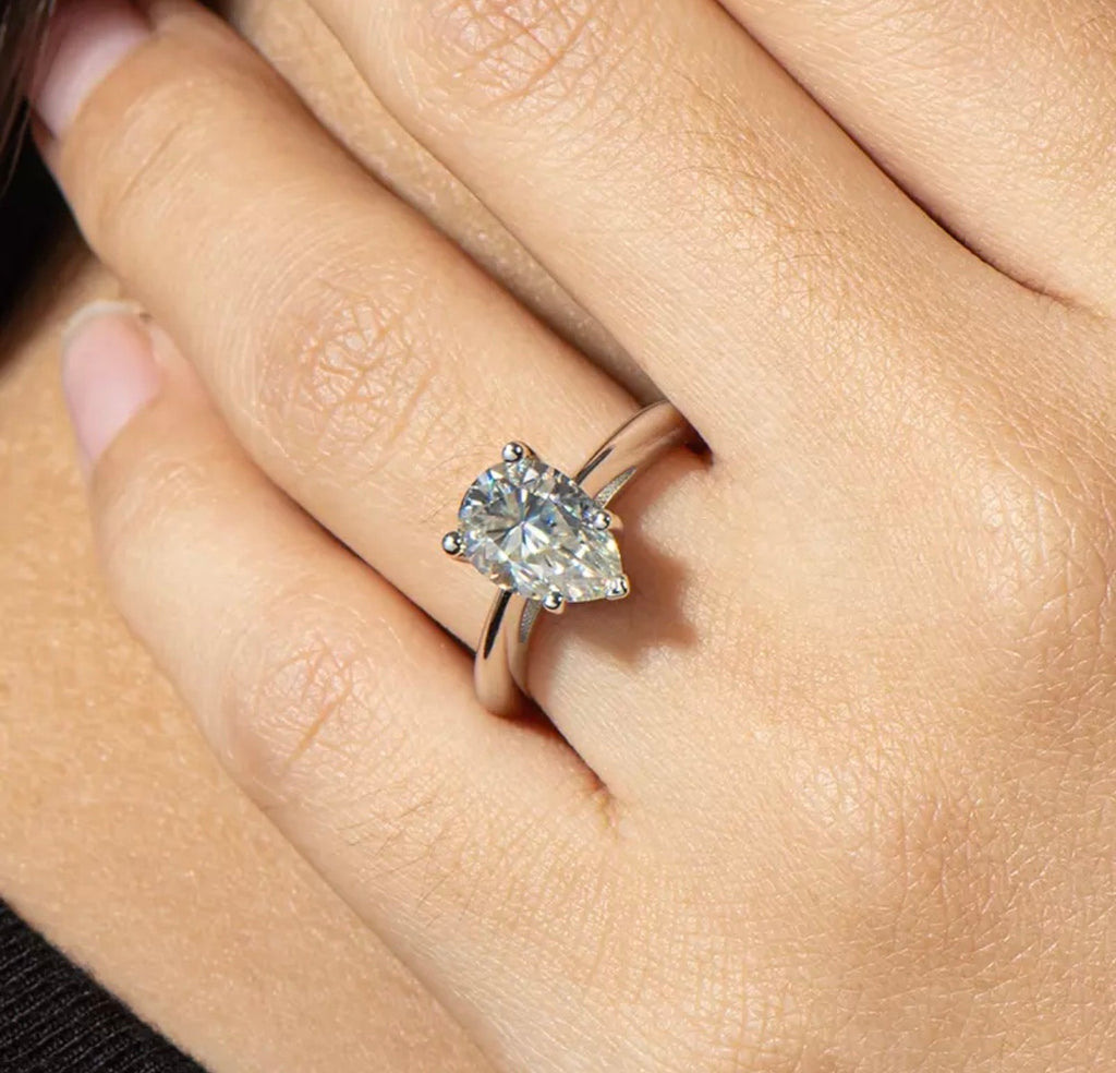 "Crystal" moissanite diamond Engagement Ring Pear Shape