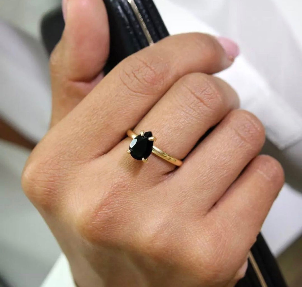 " Ciara " Black Pear Moissanite Diamond Ring