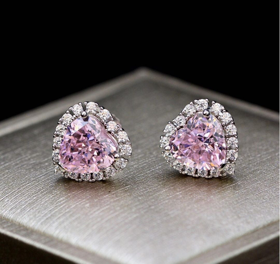 Set Romantic Pink Heart Cut Necklace and Earrings FREE Romantic cut Ring Moissanite Lab Grown Diamond