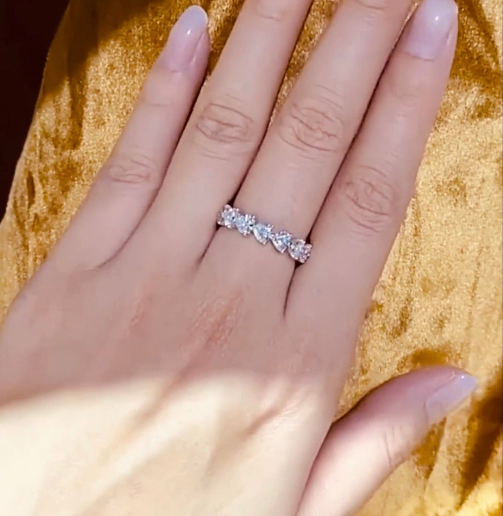 Heart Eternity Ring Moissanite Lab Grown Diamond in White Gold Vermeil