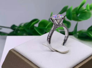 "Rosette" 1 ct /2ct Moissanite Diamond Engagement Ring with Side Stones