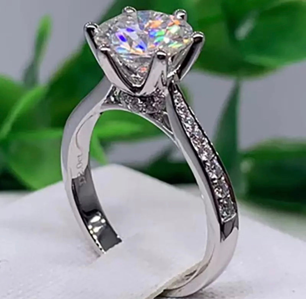 "Rosette" 1 ct /2ct Moissanite Diamond Engagement Ring with Side Stones