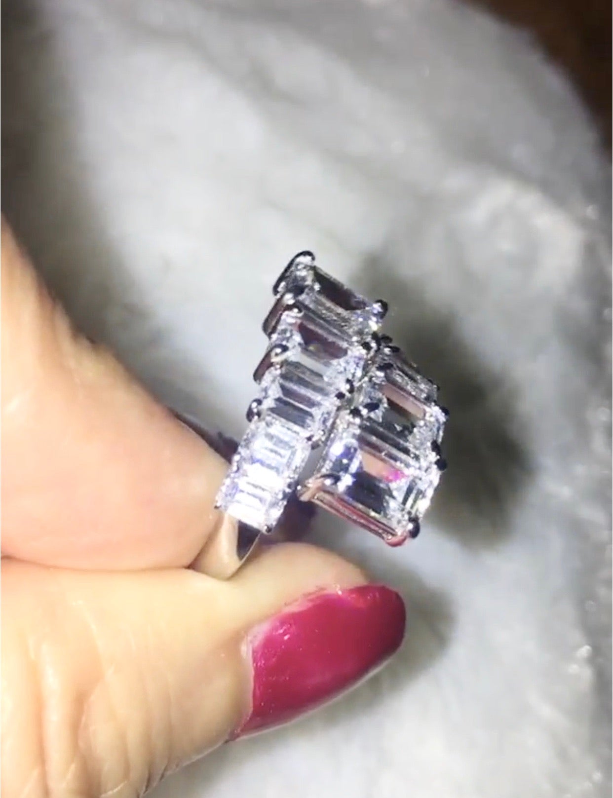 Emerald cut moissanite lab grown adjustable ring