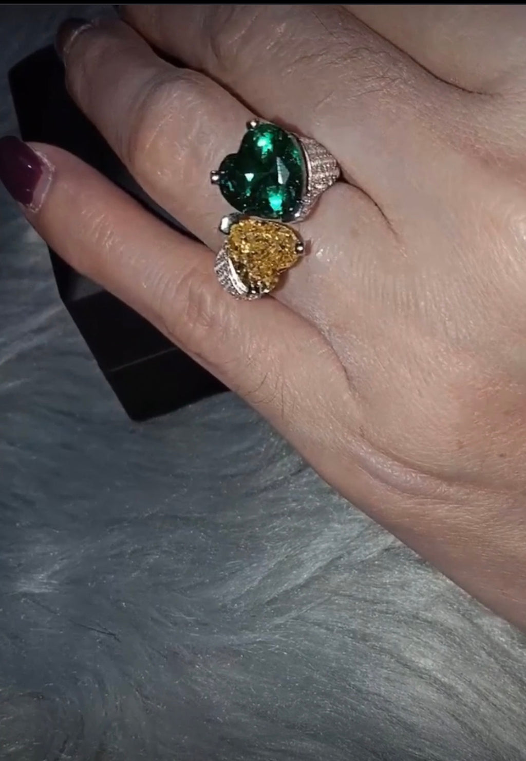 "Queenie" Ice Yellow/Green Heart Moissanite Lab Ring