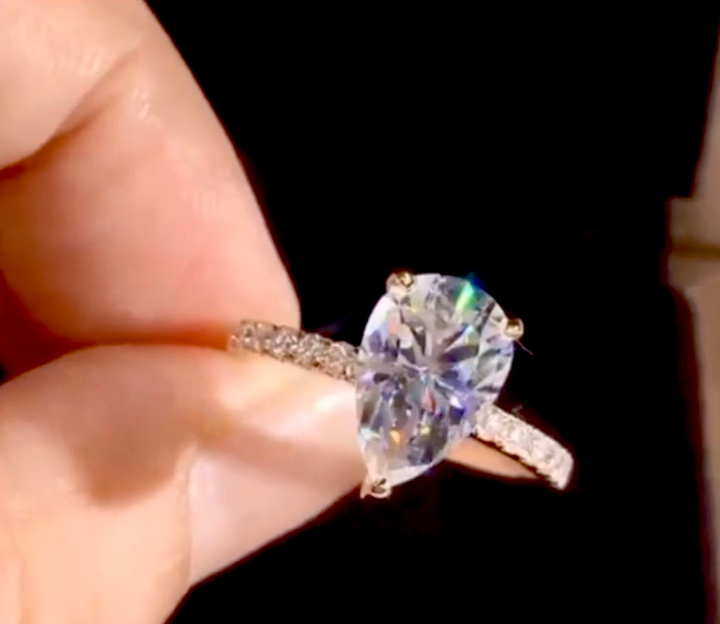 "Crystal" moissanite diamond Engagement Ring Pear Shape