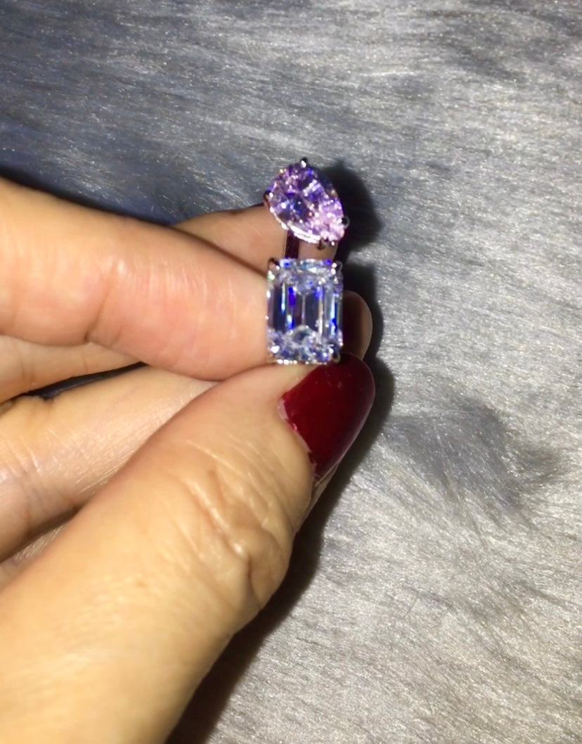 Double Stone Ring Pear/ Emerald cut Moissanite lab