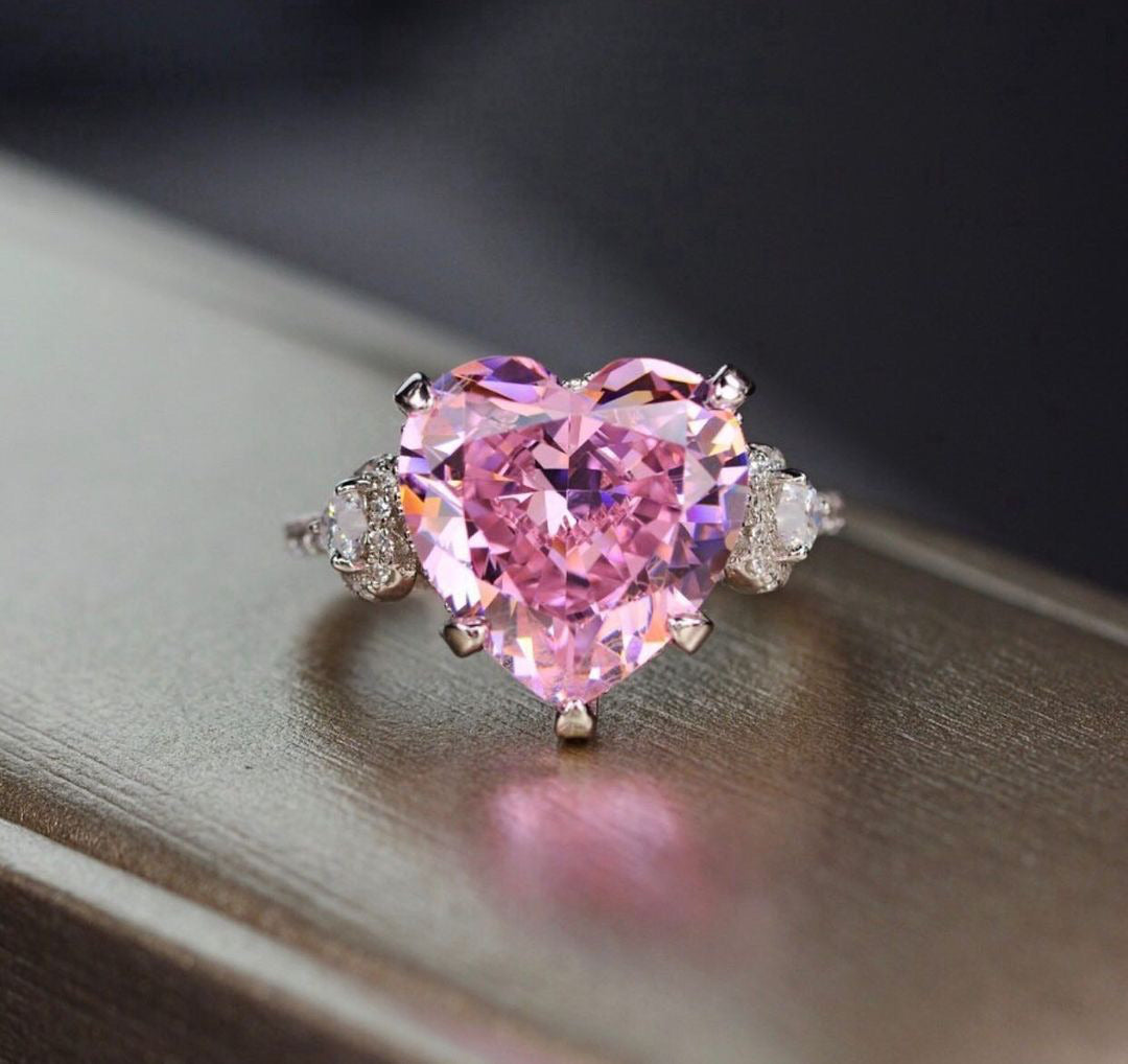 Set Romantic Pink Heart Cut Necklace and Earrings FREE Romantic cut Ring Moissanite Lab Grown Diamond