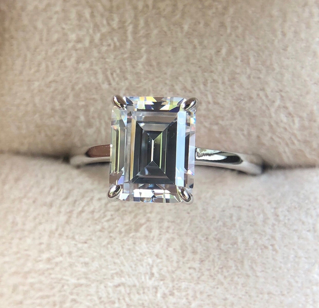 3ct Emerald Cut Lab Grown Moissanite Diamomd Stone Pure 925 Silver Coated 6 Layers platinum Platinum