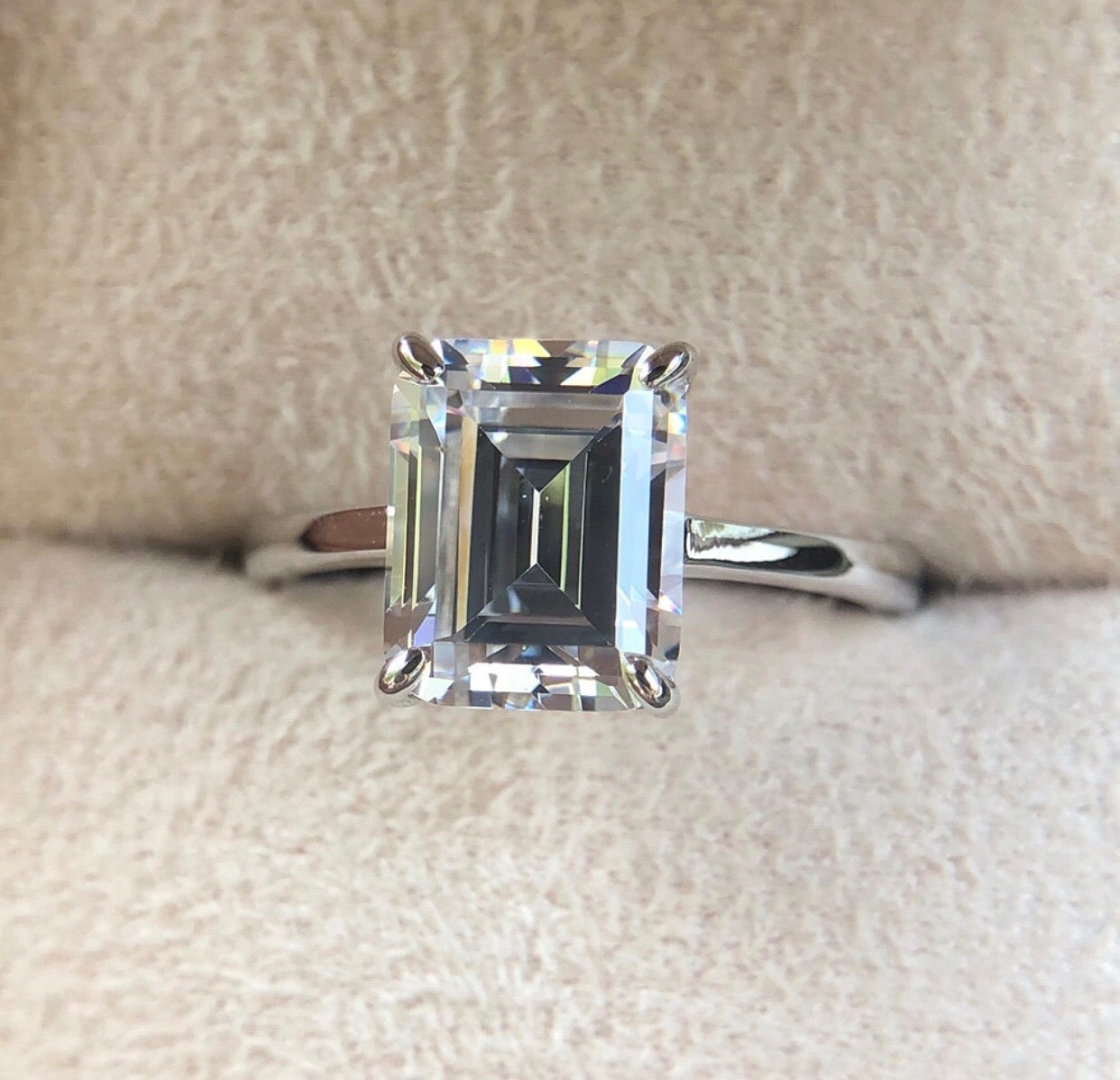 3ct Emerald Cut Lab Grown Moissanite Diamomd Stone Pure 925 Silver Coated 6 Layers platinum Platinum
