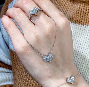 Cluster Heart Set Ring, Bracelet, Earrings & Necklace Moissanite Diamond Stones