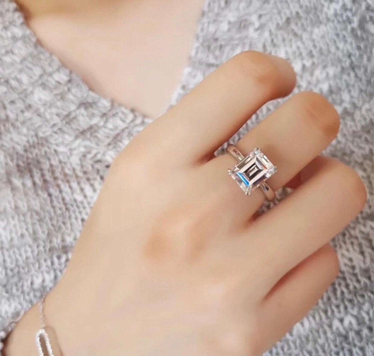 3ct Emerald Cut Lab Grown Moissanite Diamomd Stone Pure 925 Silver Coated 6 Layers platinum Platinum