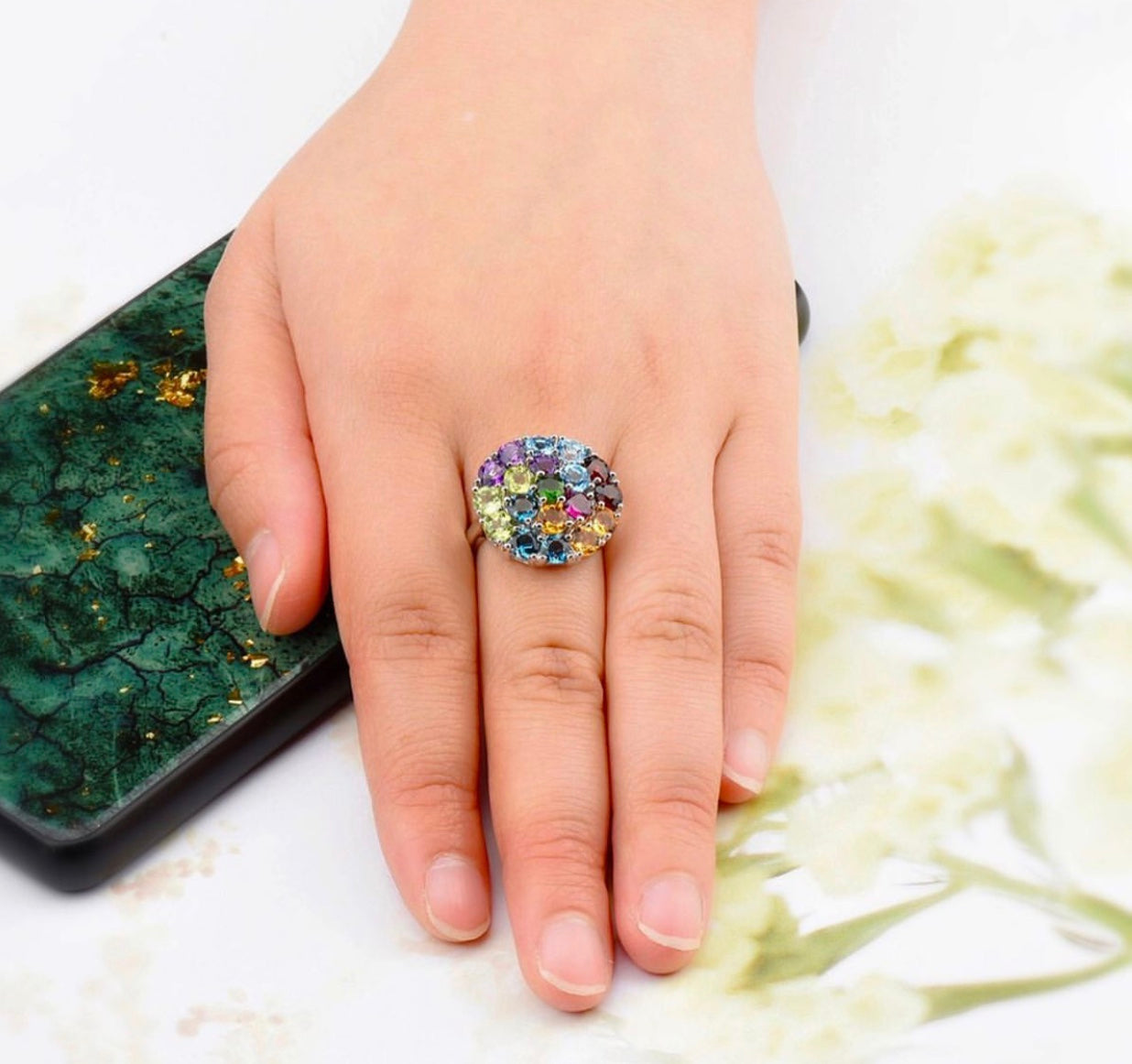 Customized Opal Ring White gold Vermeil