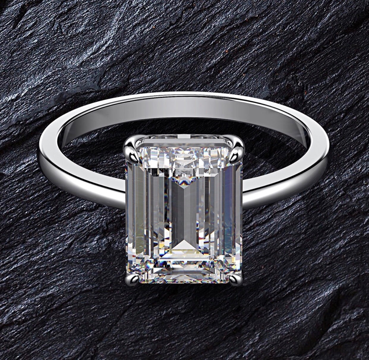 3ct Emerald Cut Lab Grown Moissanite Diamomd Stone Pure 925 Silver Coated 6 Layers platinum Platinum