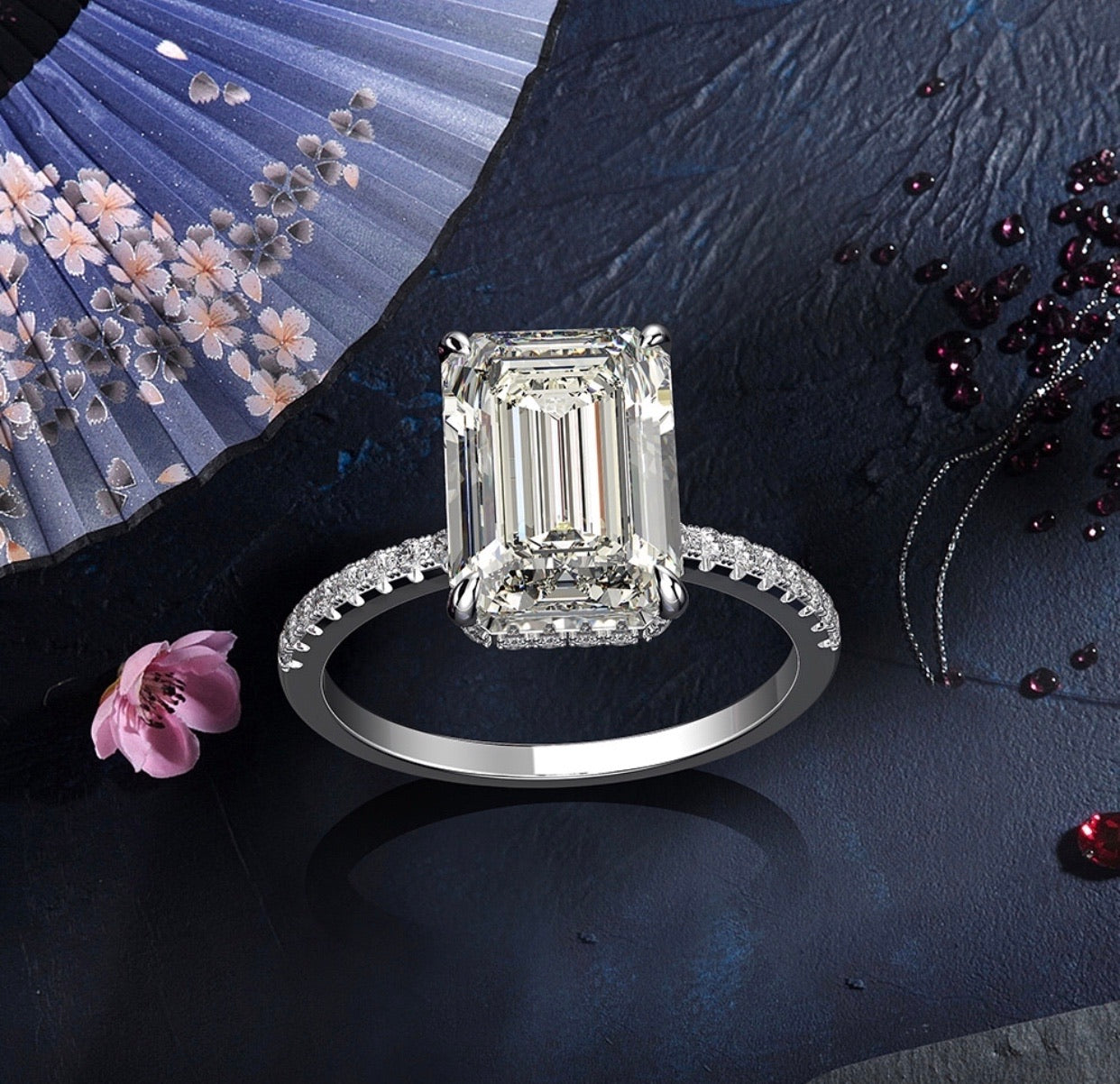 8ct. 8x11mm Radiant/Emerald cut Moissanite Lab Grown Diamond Stone Engagement Ring