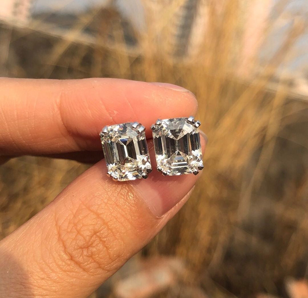 23 Carat Emerald Cut Diamond Stud Earrings