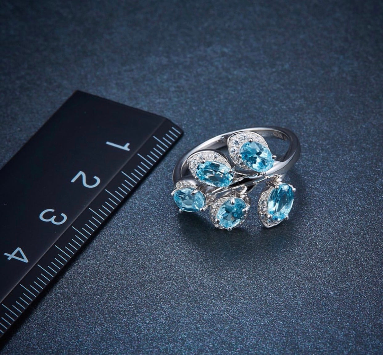 3.39ct Natural Sky Blue Topaz Leaf Ring
