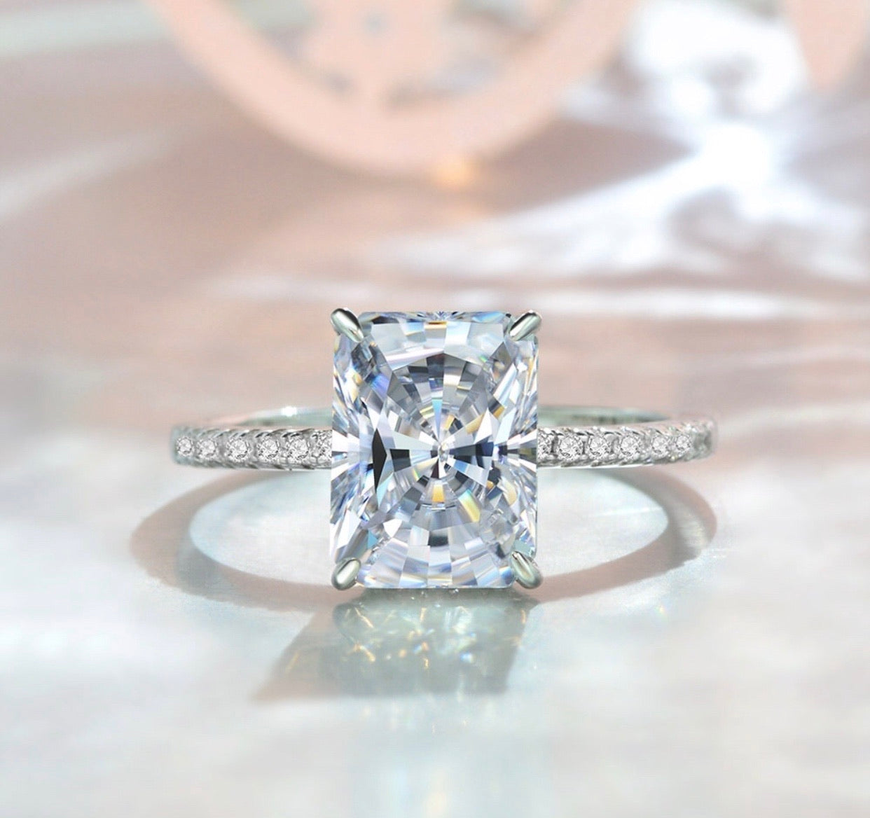 8ct. 8x11mm Radiant/Emerald cut Moissanite Lab Grown Diamond Stone Engagement Ring