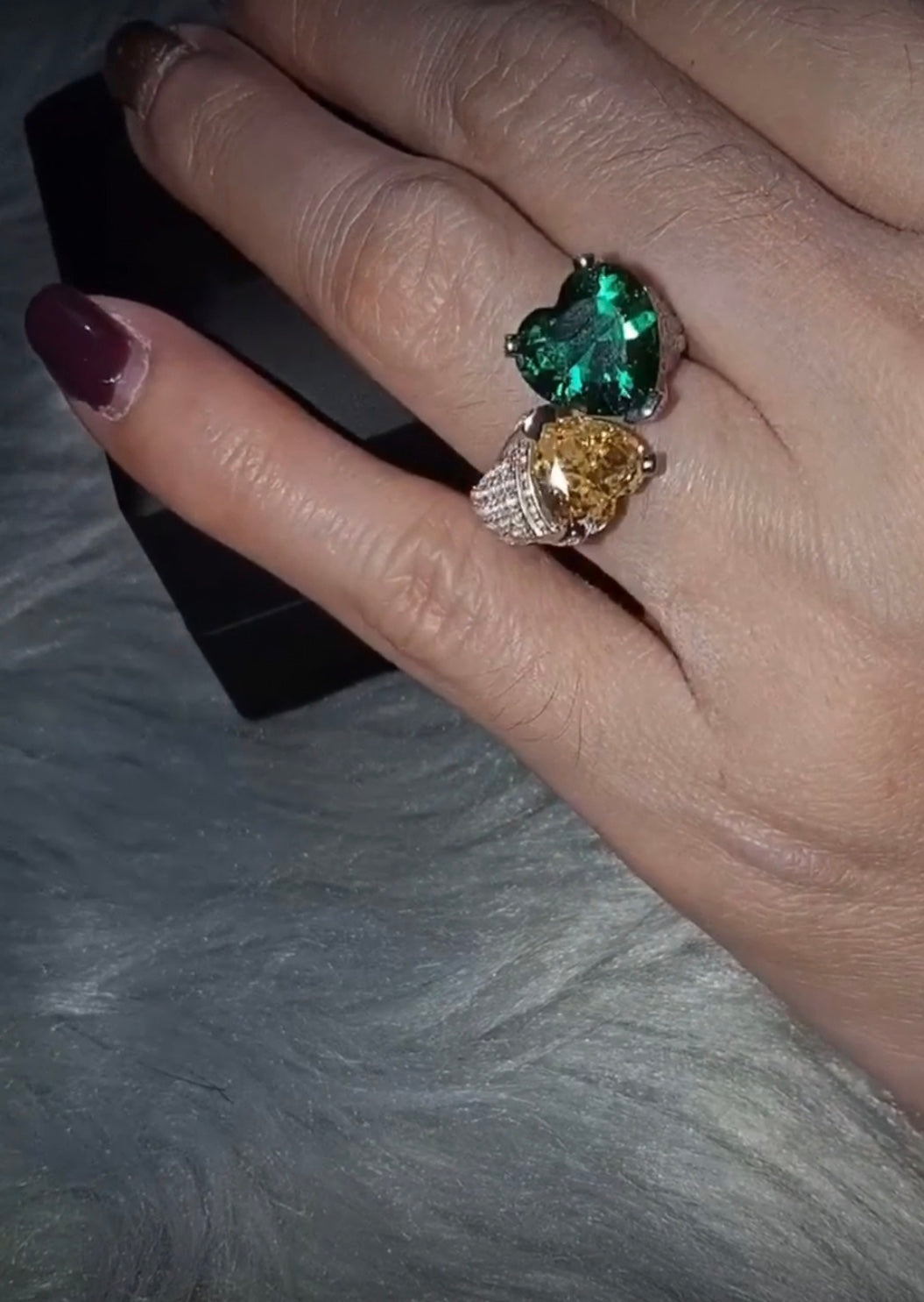 "Queenie" Ice Yellow/Green Heart Moissanite Lab Ring