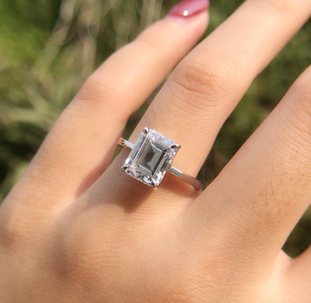 3ct Emerald Cut Lab Grown Moissanite Diamomd Stone Pure 925 Silver Coated 6 Layers platinum Platinum