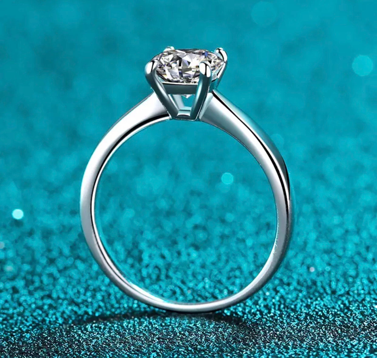 Classic Engagement Ring 4 Claws Moissanite Diamond Stone Pure 925 Silver coated 21K Pure White Gold