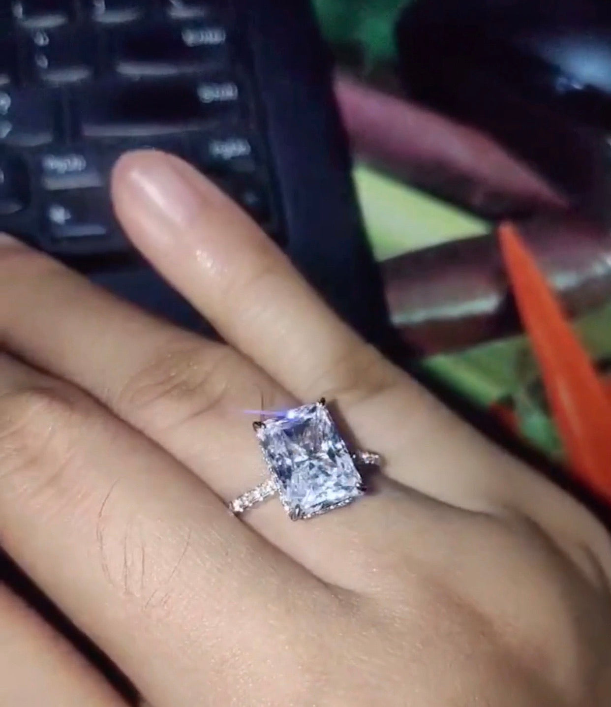 8ct. 8x11mm Radiant/Emerald cut Moissanite Lab Grown Diamond Stone Engagement Ring