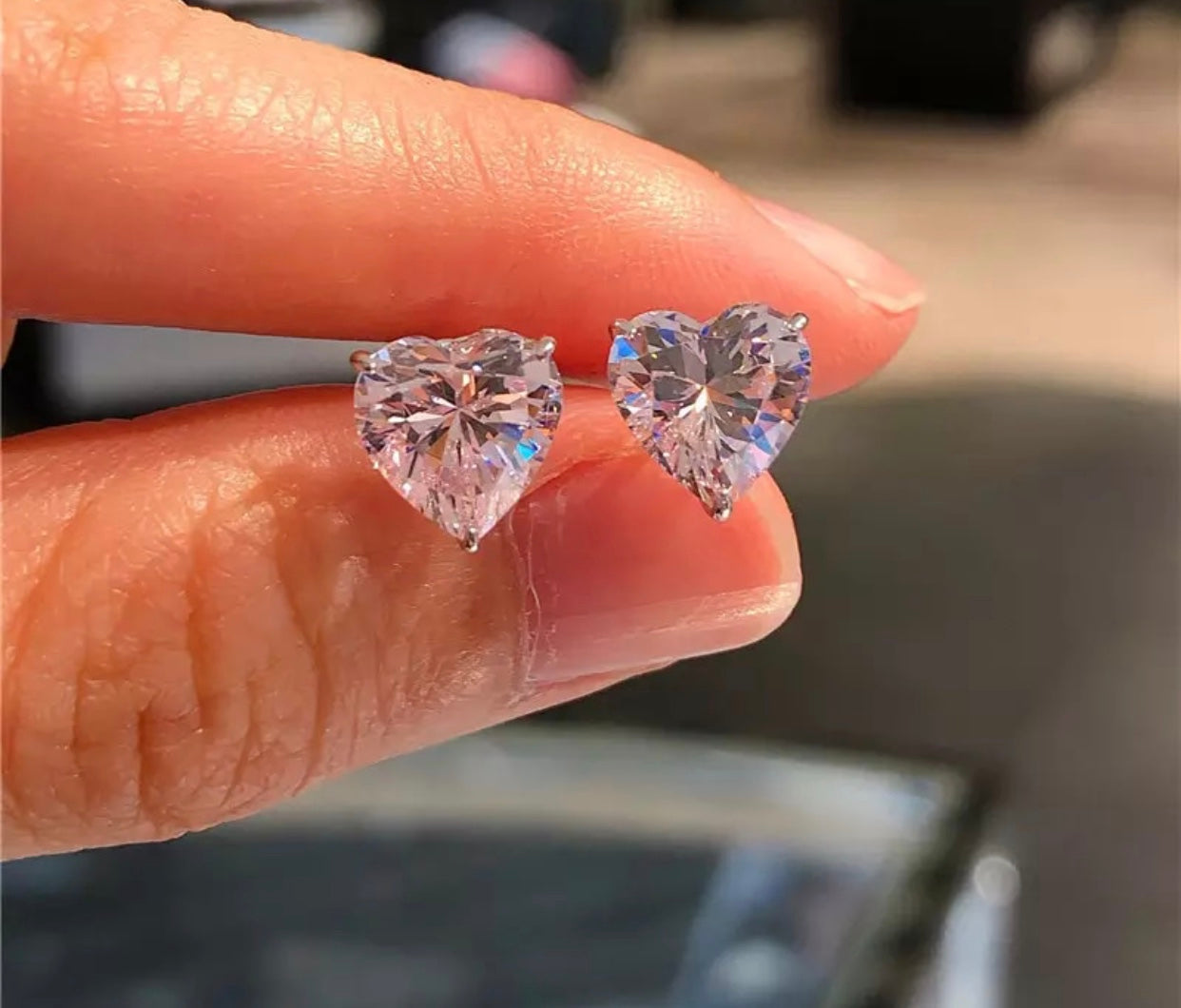 Crystal Heart 1 Moissanite Diamond Earrings